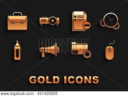 Set Megaphone, Time Management, Computer Mouse, Folder Settings With Gears, Marker Pen, Document Min