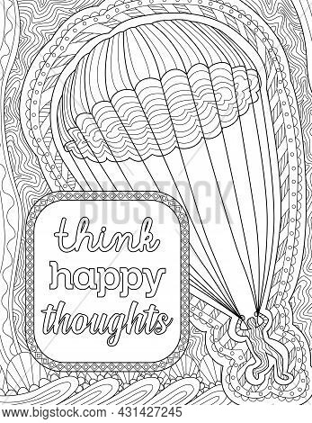 Person Drawing Riding In A Parachute Into Sky Beside Inspirational Message. Human Line Drawing Divin