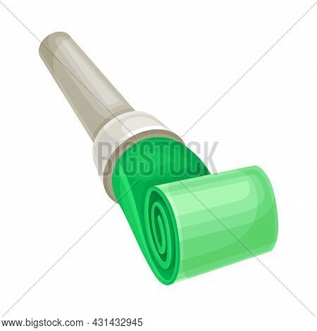 Green Party Whistle As Birthday Toy And Accessory For Blowing And Making Sound Vector Illustration