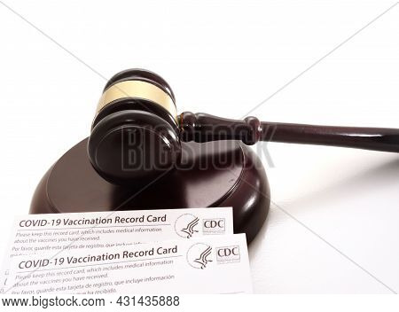 Legal Gavel And Us Cdc Covid-19 Vaccination Record Card