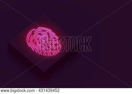 Cyber Security, Identity Verification Concept - Isometric Arrangement Of Large Fingerprint Outline G