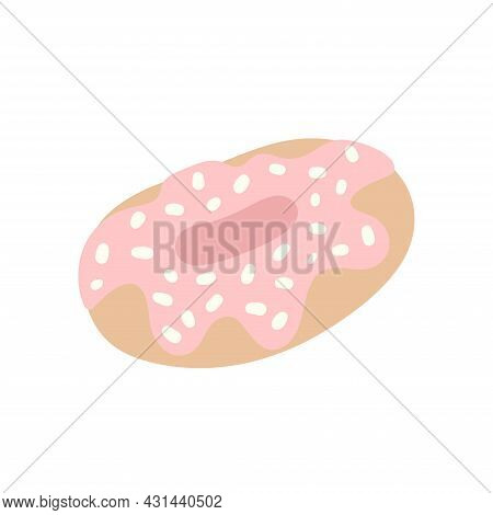 Cute Hand-drawn Donut With Sprinkles. Vector Image Isolated On A White Background