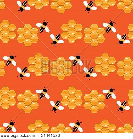 Summer Flat Cartoon Seamless Pattern With Honeyed And Bees. Creative  Kids Texture For Fabric, Wrapp