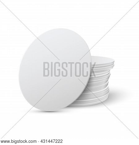 Circle Beermat, Bierdeckel Isolated On White Background With Shadow