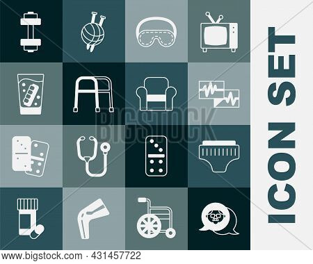Set Grandfather, Adult Diaper, Monitor With Cardiogram, Eye Sleep Mask, Walker, False Jaw In Glass, 