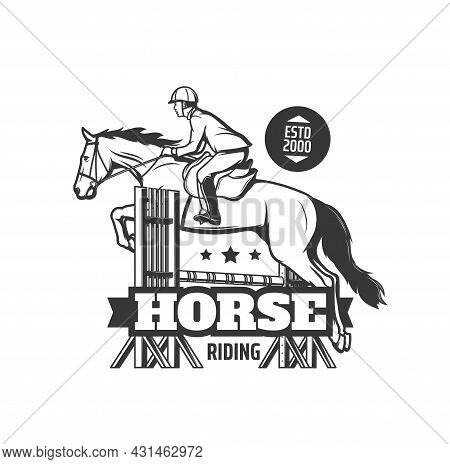 Horse Riding School Icon. Equestrian Club, Horse Race Competition Or Show Jumping Event Monochrome V