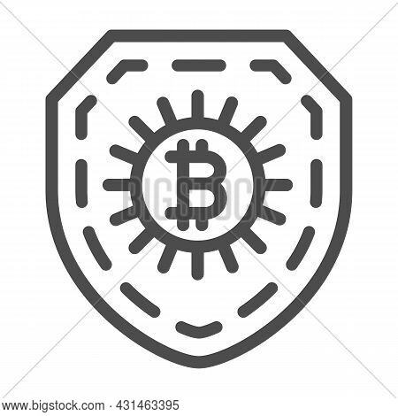 Bitcoin Sign On Shield, Secured Line Icon, Cryptocurrency Concept, Protected Btc Vector Sign On Whit