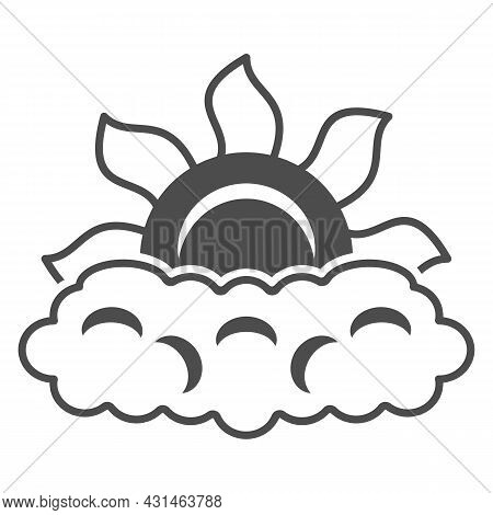 Sun Peeps Out Through Cloud Solid Icon, Weather And Climate Concept, Partially Cloudy Vector Sign On