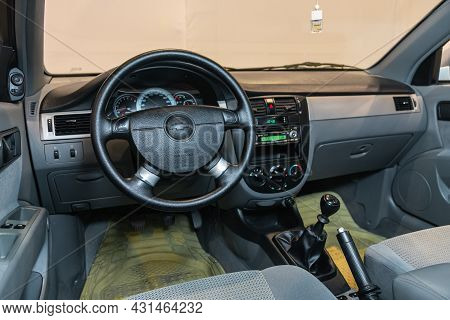 Novosibirsk, Russia - July 28, 2021: Chevrolet Lacetti, Steering Wheel With  Logo    And  Speedomete