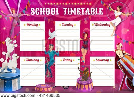 Shapito Circus Performers, Education Timetable With Big Top Artists Acrobat, Air Gymnast And Man Can