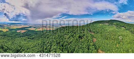 Mountain Panorana. Aerial View Of Sleza Mountain Near Wroclaw In Poland. Nature Background