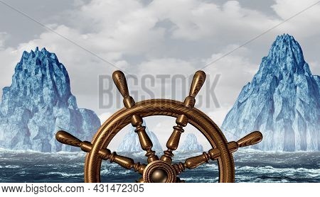 Metaphor For Leadership And Leading A Ship Through Challenging And Dangerous Obstacles While In Cont