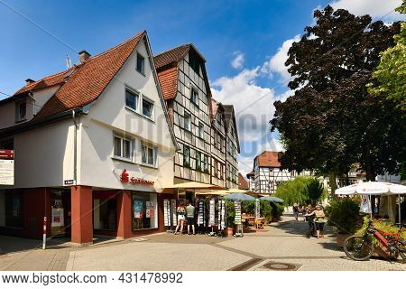 Bensheim, Germany - August 2021: Old Historic City Center On Sunny Summer Day