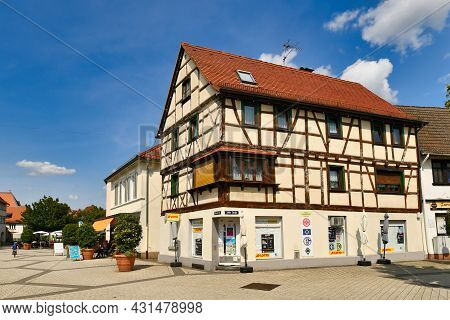 Bensheim, Germany - August 2021: Old Historic City Center On Sunny Summer Day