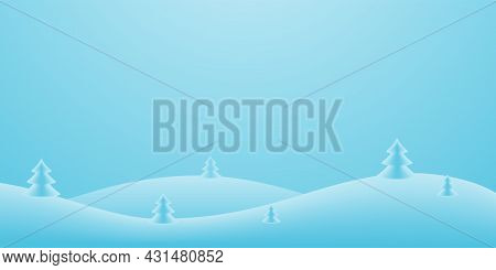 Christmas Holiday Background. Winter Snow December Landscape, White Cold. Christmas Tree On Hill For