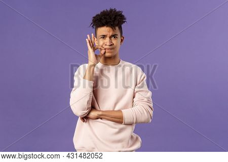 Portrait Of Serious-looking Hispanic 25s Young Man Promise To Keep His Mouth Shut, Secret Is Safe, Z