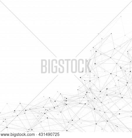 Abstract Plexus Background With Connected Lines And Dots. Wave Flow. Plexus Geometric Effect Big Dat