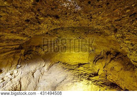 View Of An Ancient Water System Inner Cave Remains, In Tel Hazor National Park, A Unesco World Herit