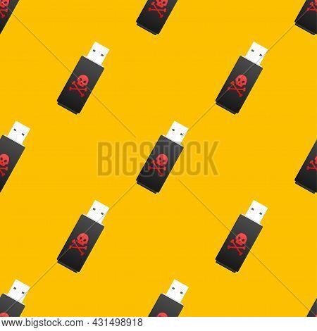 Computer Virus On Usb Flash Card Pattern. Virus Protection. Vector Stock Illustration.