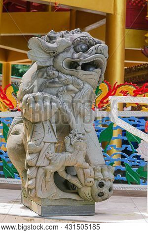 Pixiu Stone Statue Or Lion Statue Of China At Wat Tham Sua, Krabi, Thailand. Chinese Good Wealth Ani