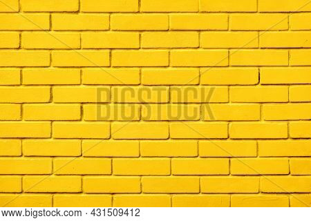 Block Texture Yellow Painted Wall Brick Background Warm Color. Painted Bricks Design Yellow Color Wa