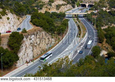 Garraf, Spain - April 8, 2019: Aerial View Of Road Between Sitges And Castelldefels. Spain.