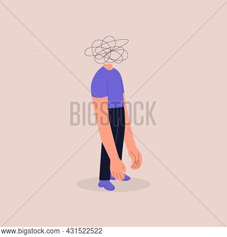 A Frustrated Man With His Hands Down. Nervous Problem, Anxiety And Confusion In Thoughts. Mental Dis