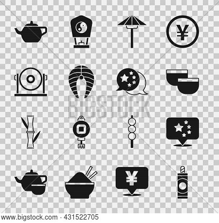 Set Firework, China Flag, Chinese Tea Ceremony, Japanese Umbrella From The Sun, Fish Steak, Gong, An