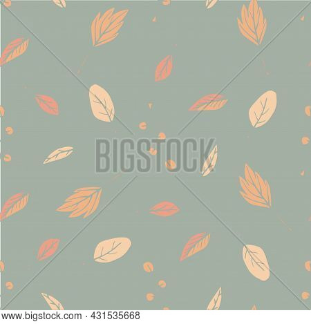 Autumn Red Orange Leaves Seamless Pattern On Grey Art Design Stock Vector Illustration For Web, For 