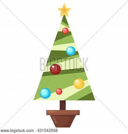 Vector Illustration Cristmas Tree With Toys. Flat Style