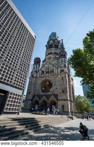 Berlin, Germany - August 12 , 2021 - View Of The Kaiser Wilhelm Memorial Church In Berlin.