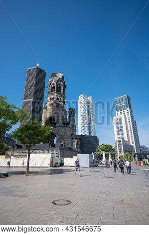 Berlin, Germany - August 12 , 2021 - View Of The Kaiser Wilhelm Memorial Church In Berlin.