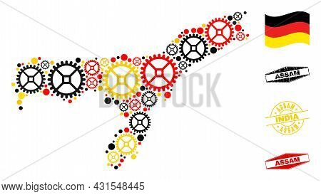 Repair Service Assam State Map Mosaic And Stamps. Vector Collage Is Formed With Repair Service Eleme
