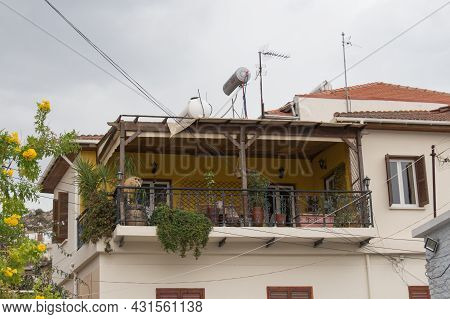 Lefkara, Cyprus - October 14 2019: The View Of Balkony On A Typical Street In The Village On October