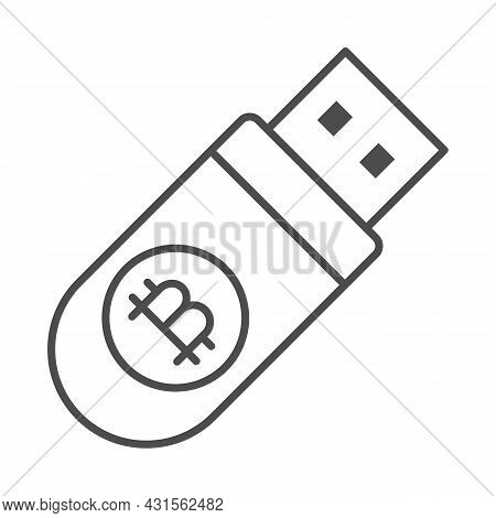 Flash Drive With Bitcoin Thin Line Icon, Cryptocurrency Concept, Usb With Btc Emblem Coins Vector Si