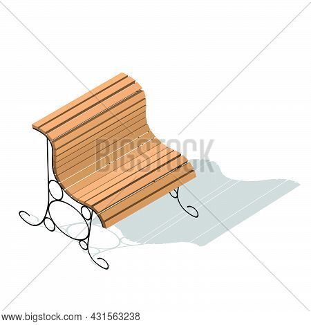 Isometric Bench Outside The Building Of Coffee Shop Or Restaurant Wooden Bench For Natural Park Or F