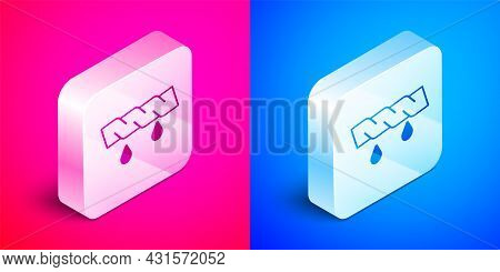 Isometric Squeeze Clothes Icon Isolated On Pink And Blue Background. Silver Square Button. Vector