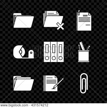Set Document Folder, Delete, File Document And Paper Clip, Blank Notebook Pen, Paper, Scotch And Off