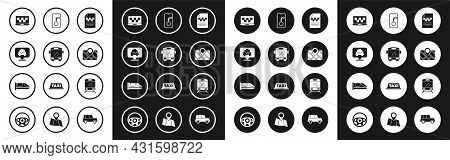 Set Taxi Driver License, Bus, Location With Taxi, Laptop Call Service, Gps Device Map, City Navigati