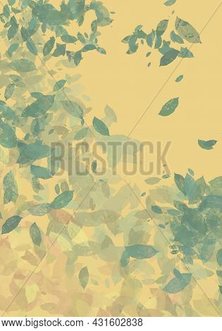 Falling Leaves Autumn Weather. Background, Texture, Warm Colors Copy Space
