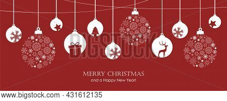 Merry Christmas Card With Hanging Ball Decoratoin