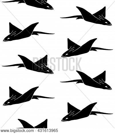 Vector Seamless Pattern Of Hand Drawn Doodle Sketch Black Devil Fish Skate Fish Isolated On White Ba