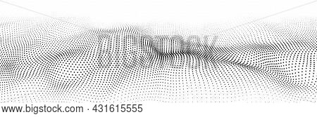 Futuristic Technology Wave. Digital Cyberspace. Abstract Vector Wave With Moving Particles. Big Data