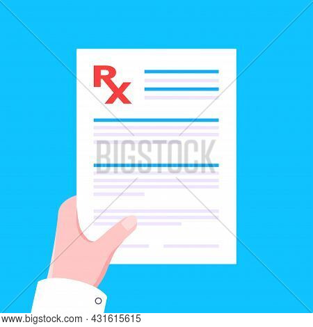 Medical Rx Form Prescription On Paper Sheet Flat Style Design Vector Illustration. Clipboard With Rx