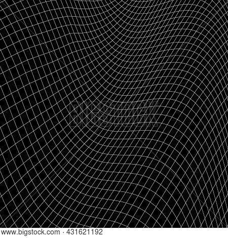 Abstract Distorted Wireframe Wave. Vector Curve Surface Background. Technology Grid Pattern. Black M