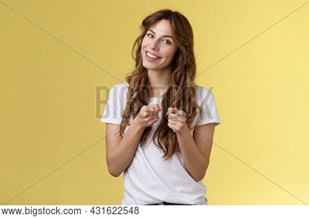 You Can Do It. Cheerful Supportive Enthusiastic Curly-haired Girl Makeup Artistis Encourage Girlfrie