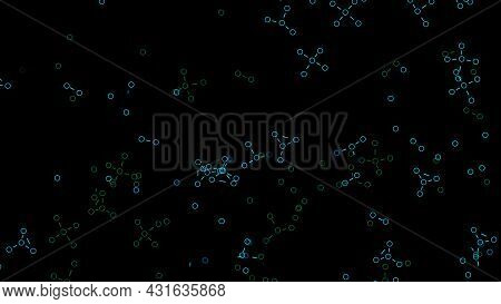 Abstract Chemical Formulas Transforming On A Black Background, Seamless Loop. Animation. Digital Mol