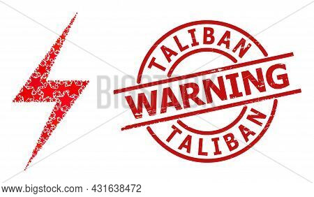 Electric Strike Star Mosaic And Grunge Taliban Warning Seal. Red Seal With Corroded Style And Taliba