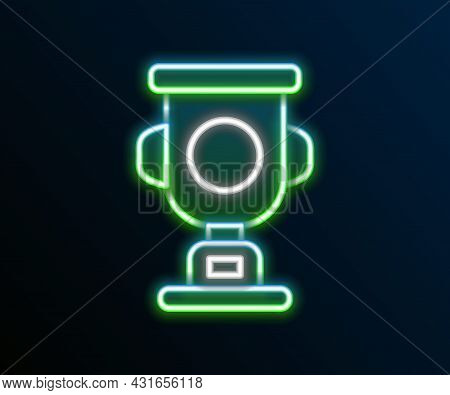 Glowing Neon Line Award Cup Icon Isolated On Black Background. Winner Trophy Symbol. Championship Or