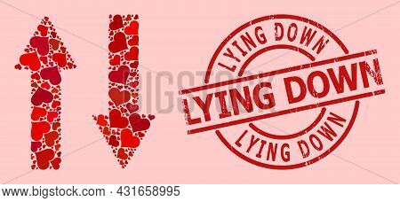 Rubber Lying Down Stamp Seal, And Red Love Heart Pattern For Vertical Exchange Arrows. Red Round Sta